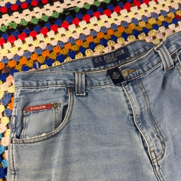 Vintage Y2K US Polo Assn Baggy Carpenter Denim Shorts Sz 36 - Picture 5 of 7